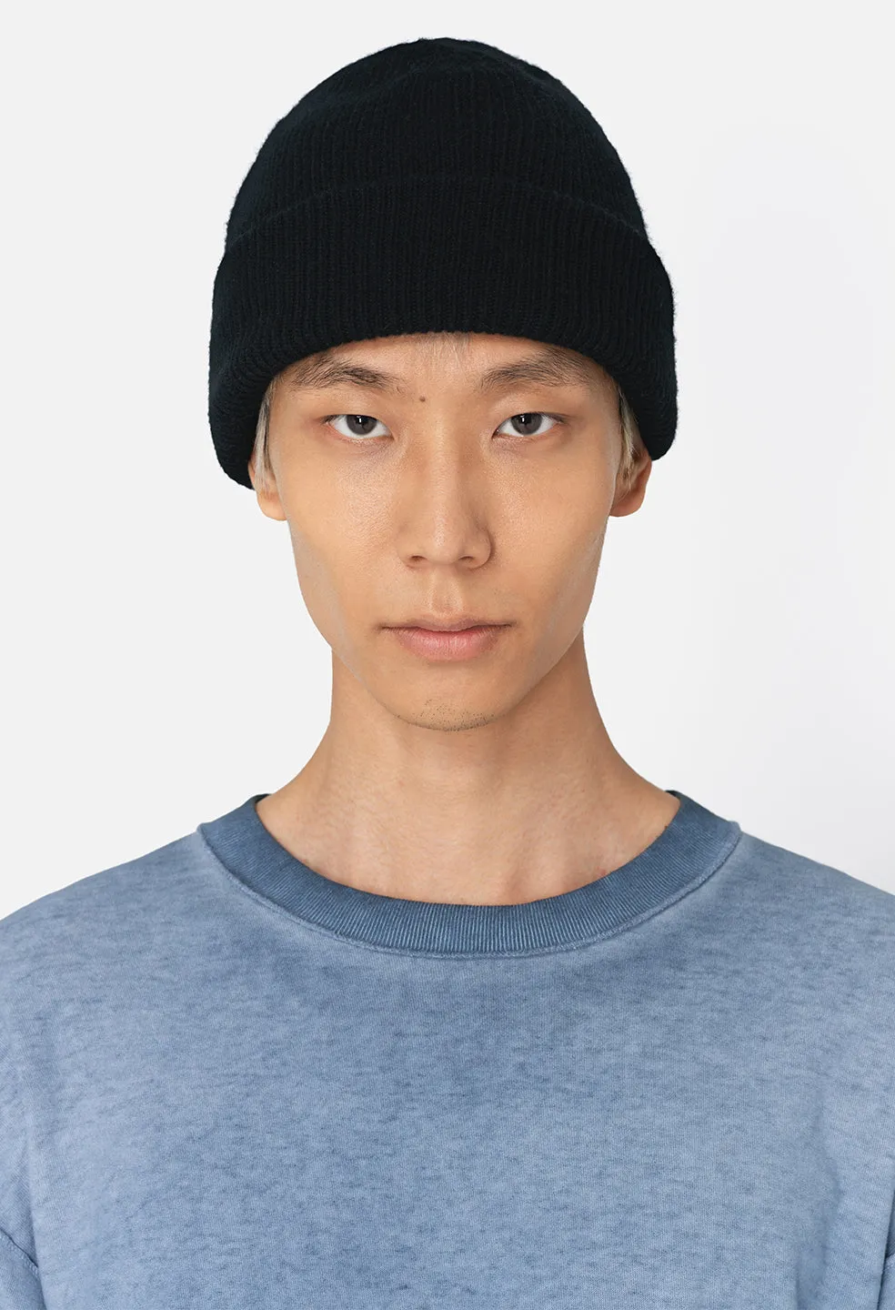 Cashmere Wool Rib Beanie / Black