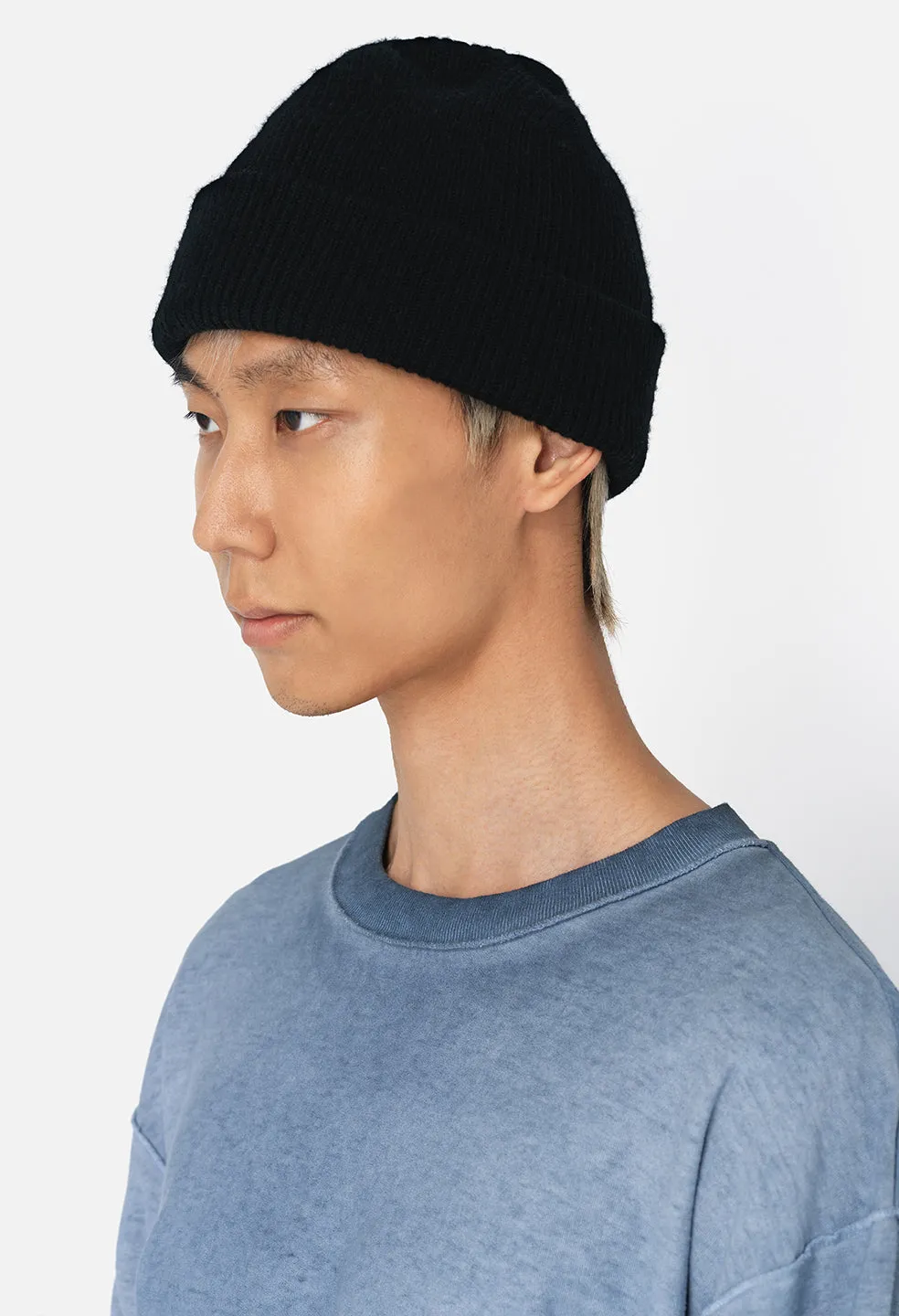 Cashmere Wool Rib Beanie / Black