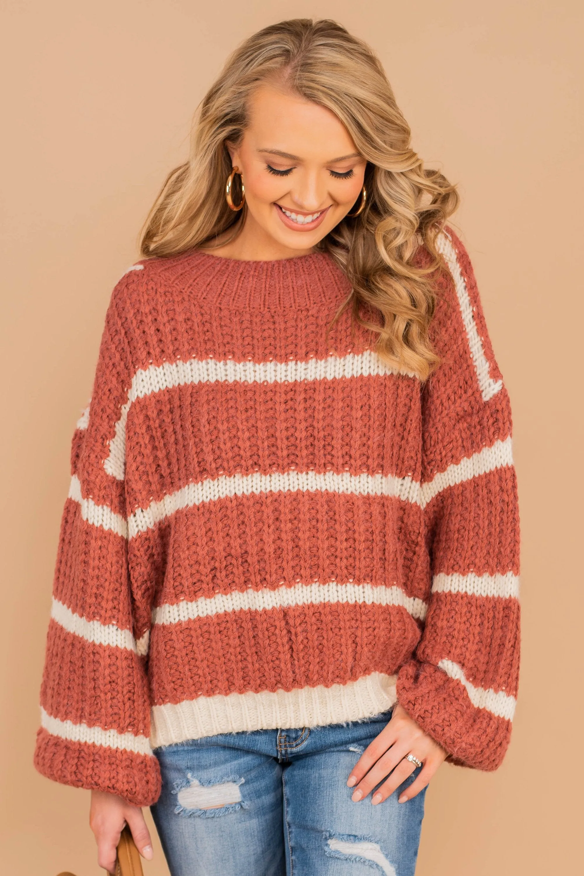 Casual Mood Wine Red Striped Sweater