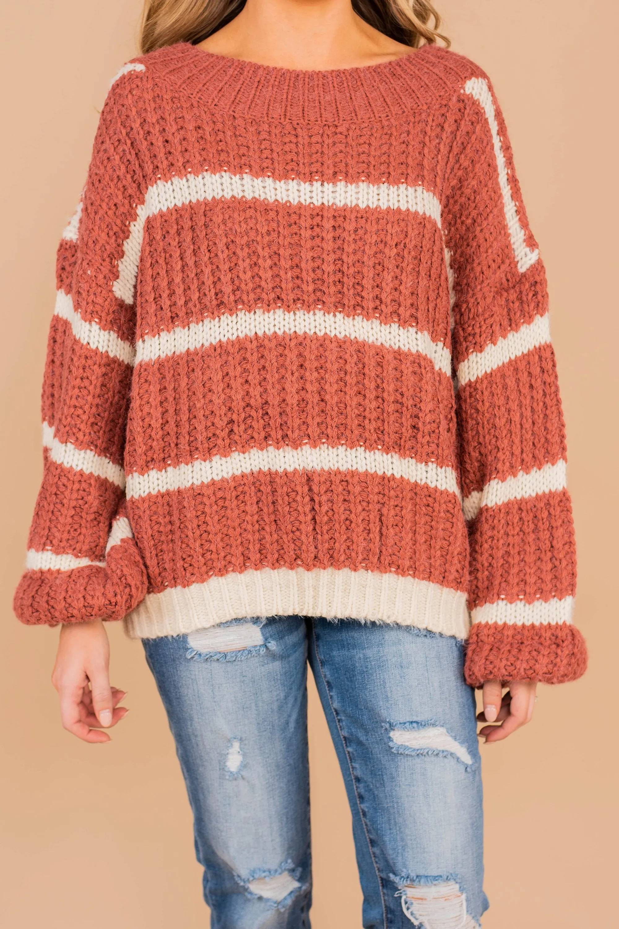 Casual Mood Wine Red Striped Sweater