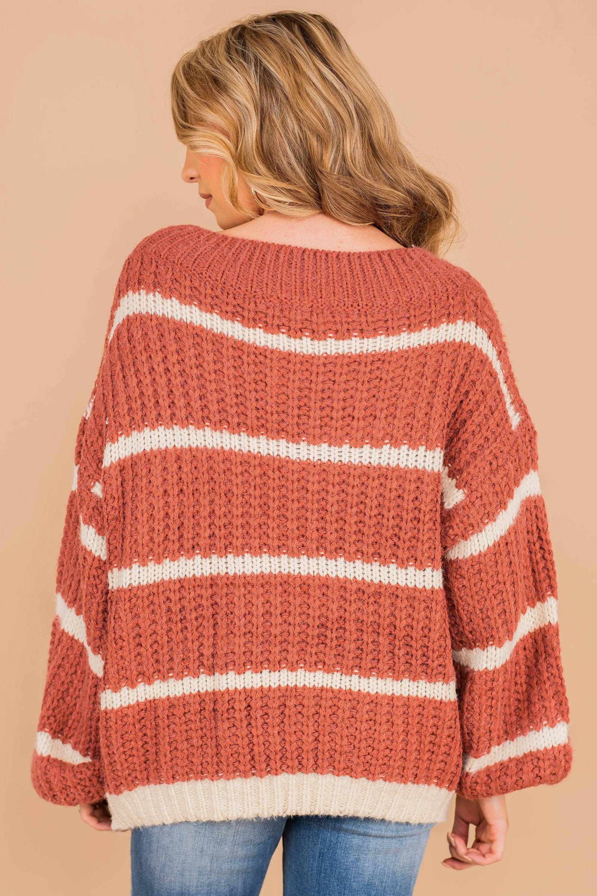 Casual Mood Wine Red Striped Sweater