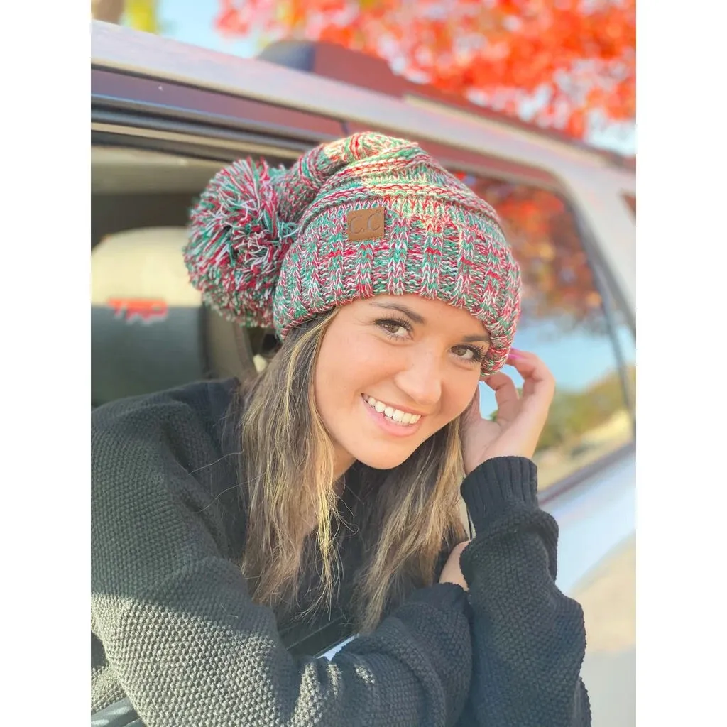 C.C. Beanie Tri-Color Slouchy Pom-Christmas