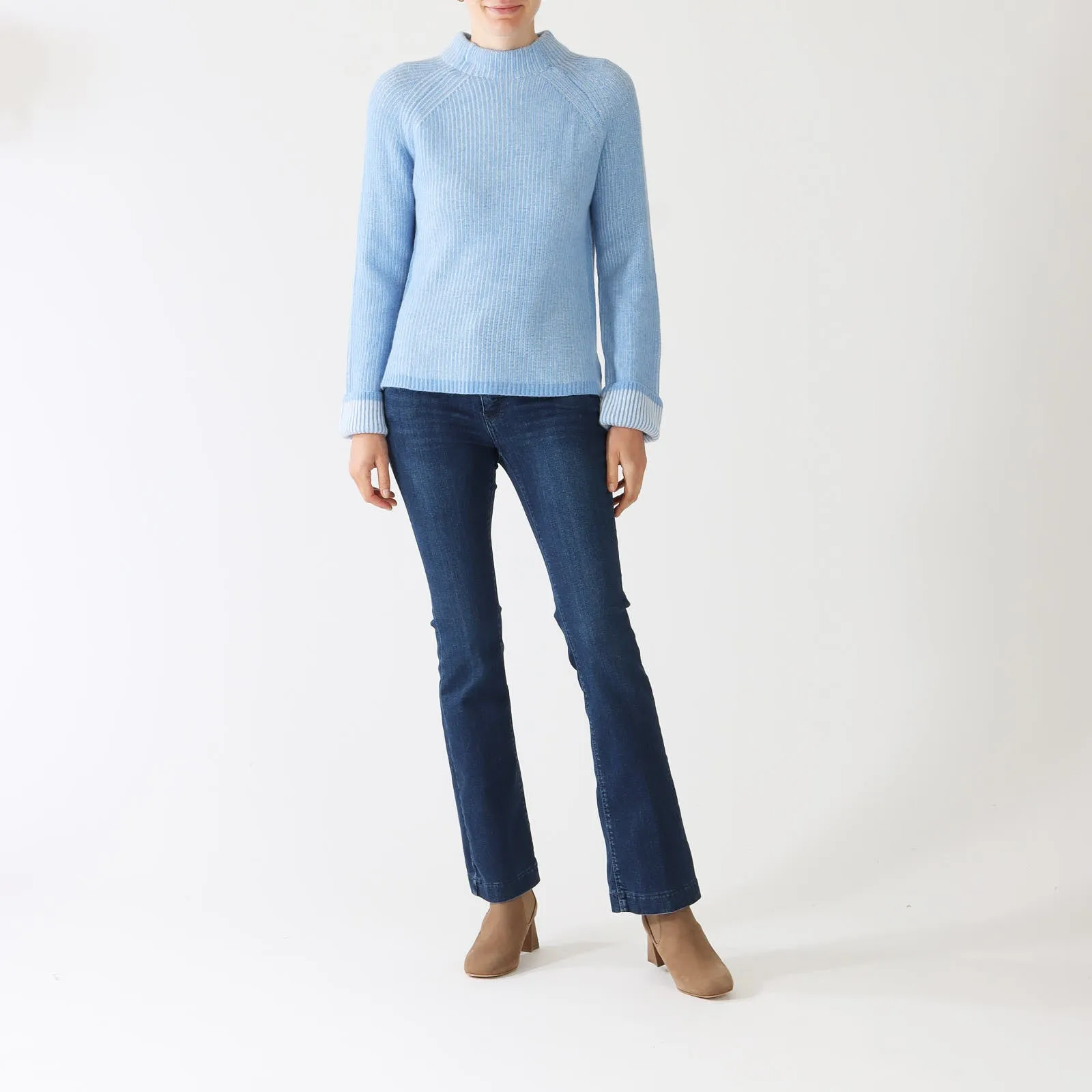 Celeste Como Plaited Rib Funnel Cashmere Sweater