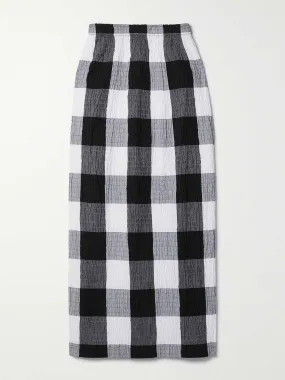 Checked shirred organic cotton midi skirt