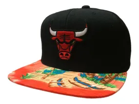 Chicago Bulls Mitchell & Ness Black Tropical Adj. Snapback Flat Bill Hat Cap