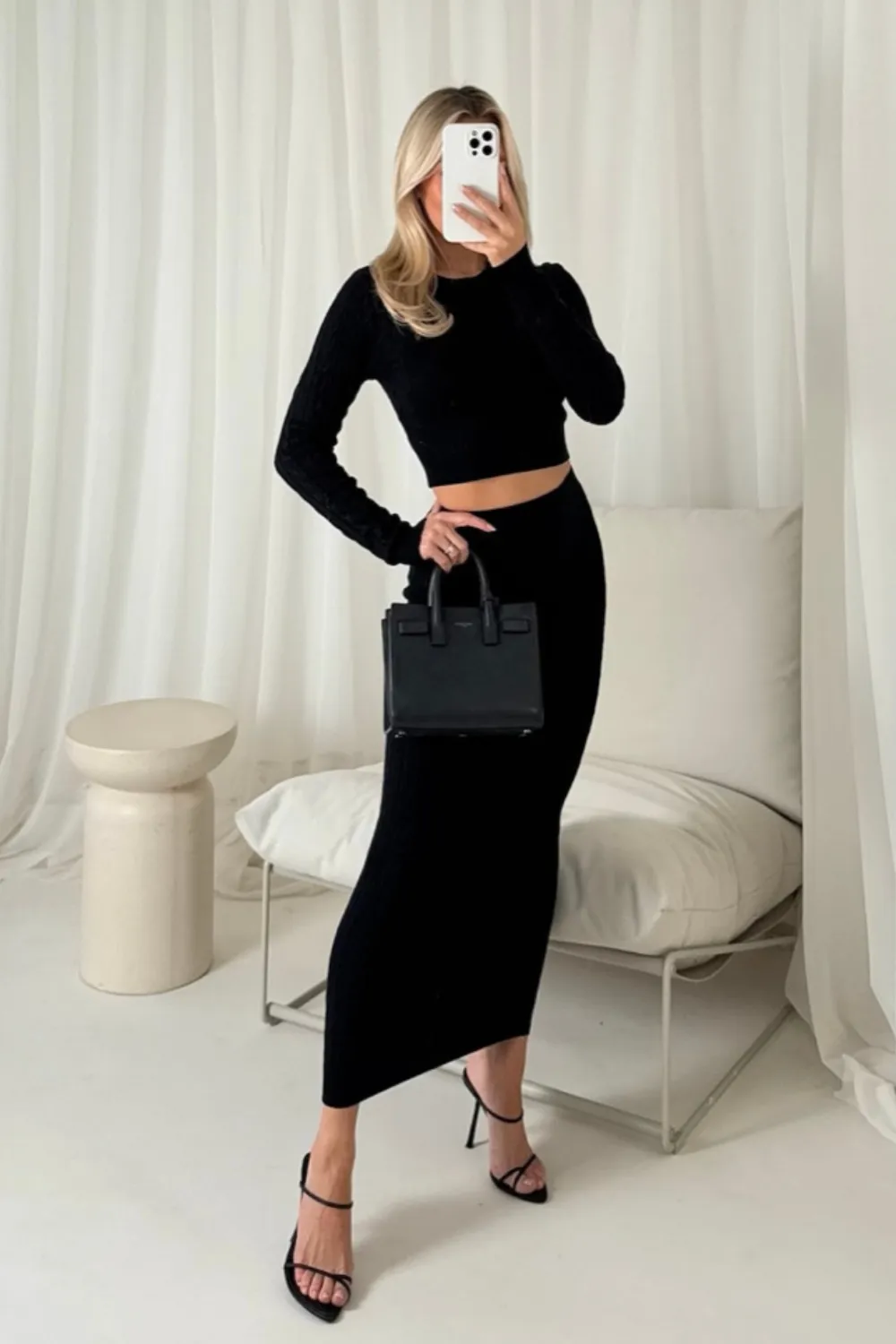 Chloe black midi skirt co-ord