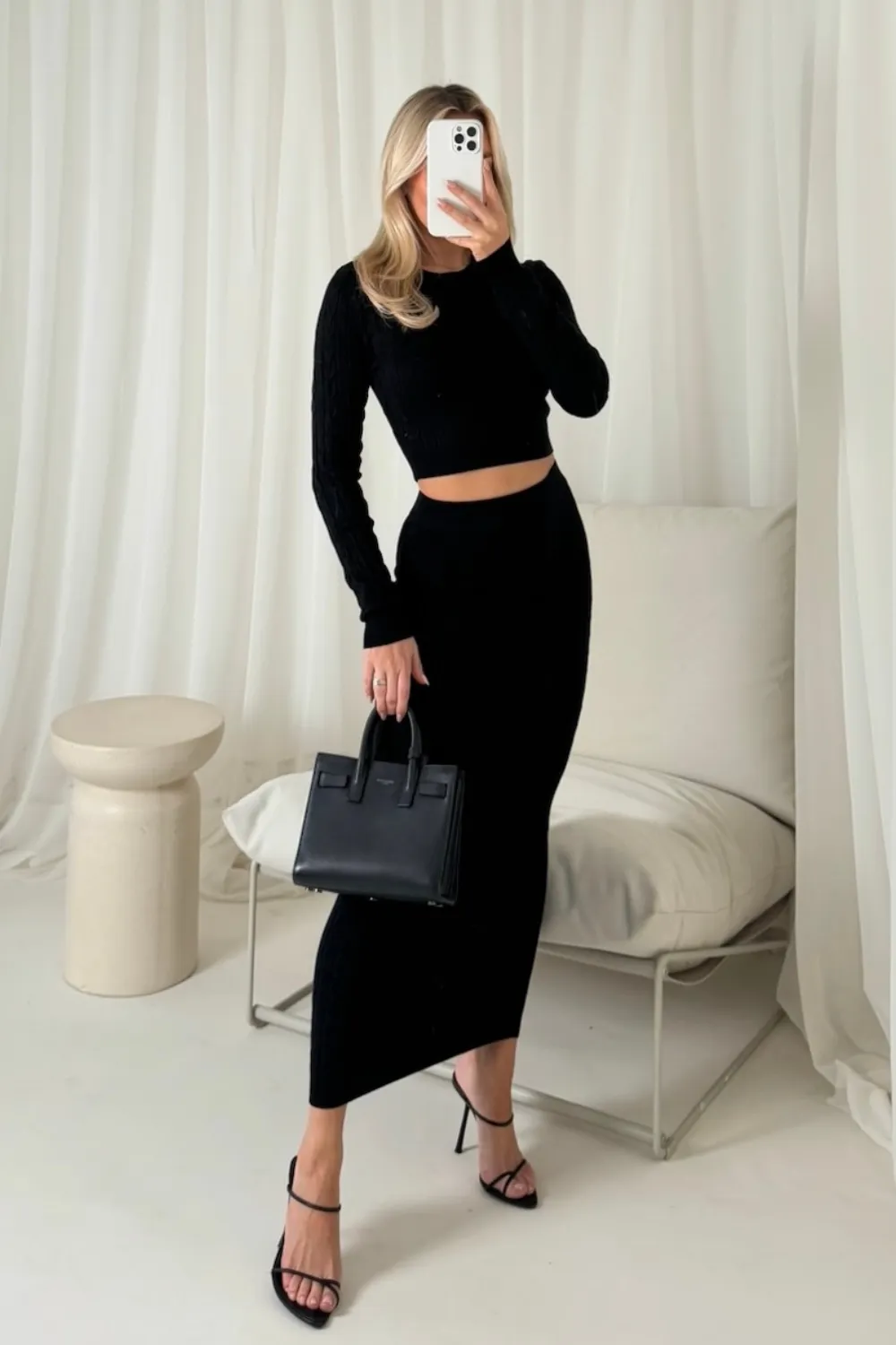 Chloe black midi skirt co-ord