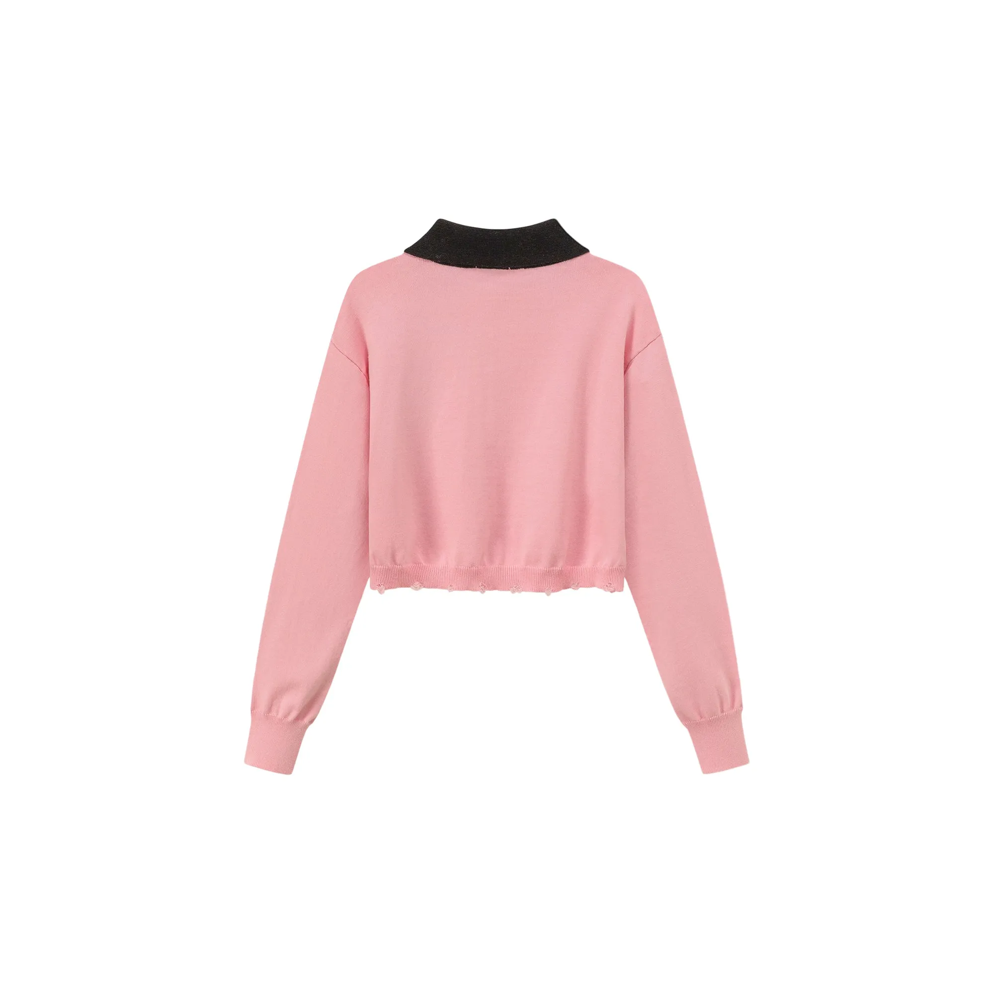 Chuu Lettering Color Cropped Knit Sweater