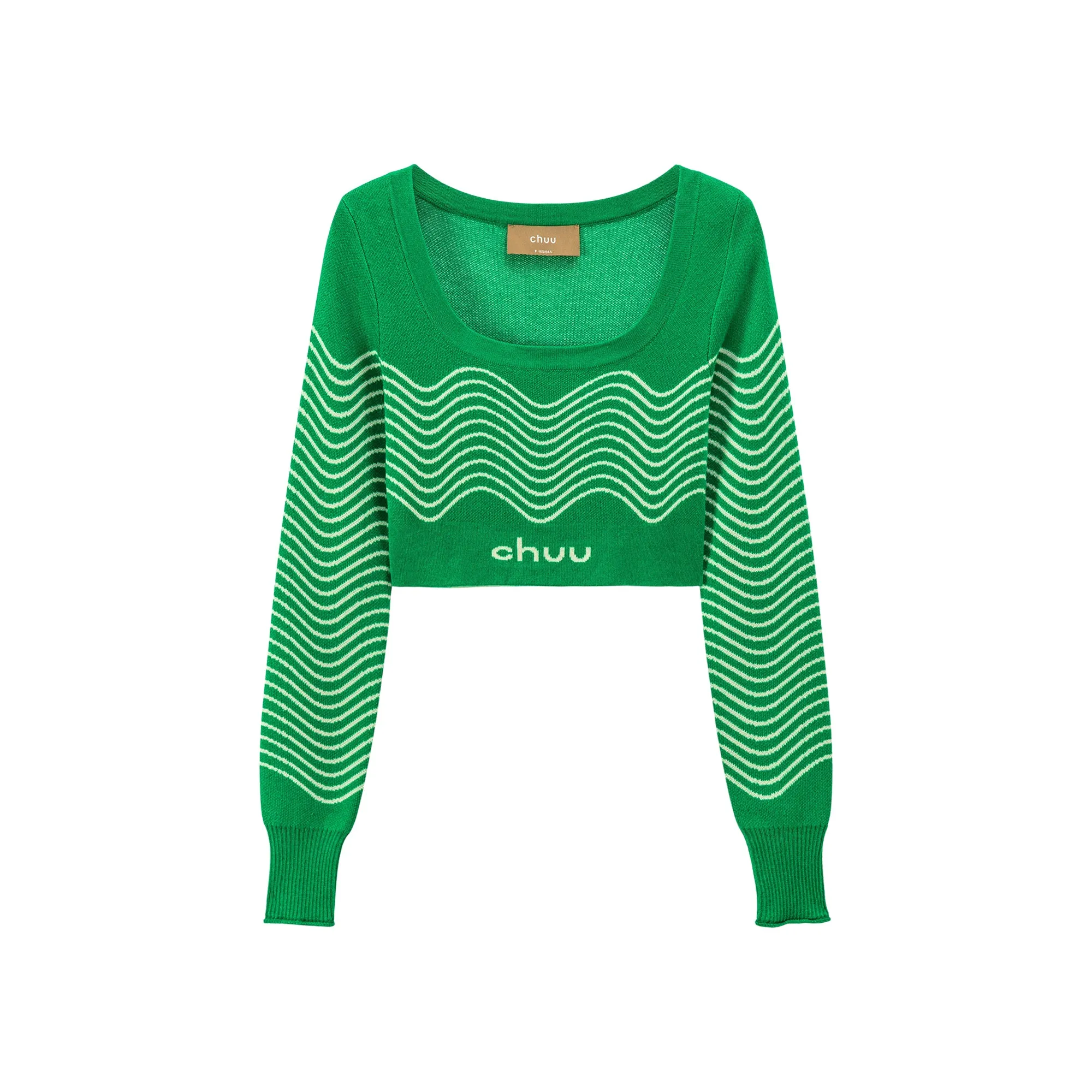 Chuu Wavy Pattern Crop Knit Sweater