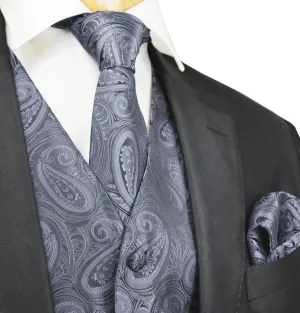 Classic Smoked Pearl Grey Paisley Tuxedo Vest Set