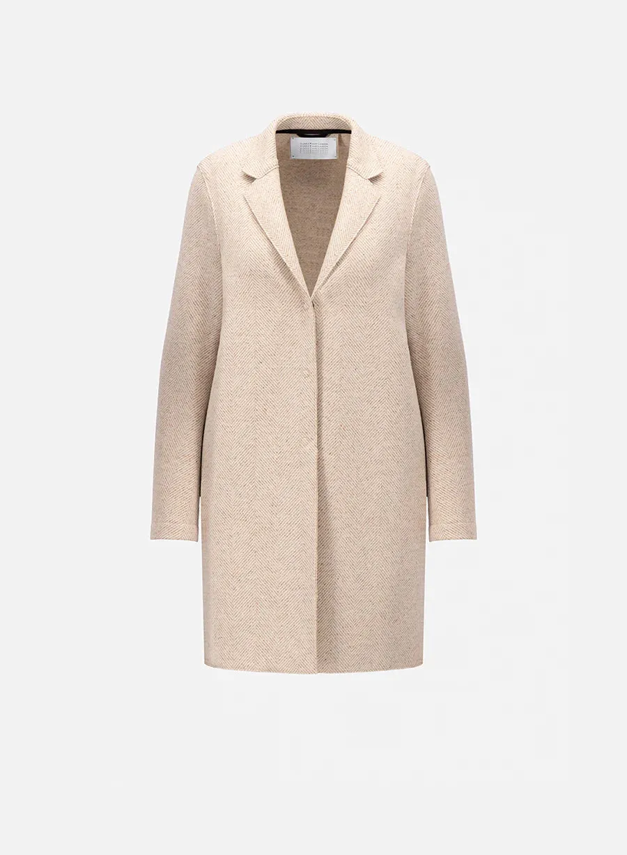 Cocoon Coat Patterned Cashmere - Cream Herringbone