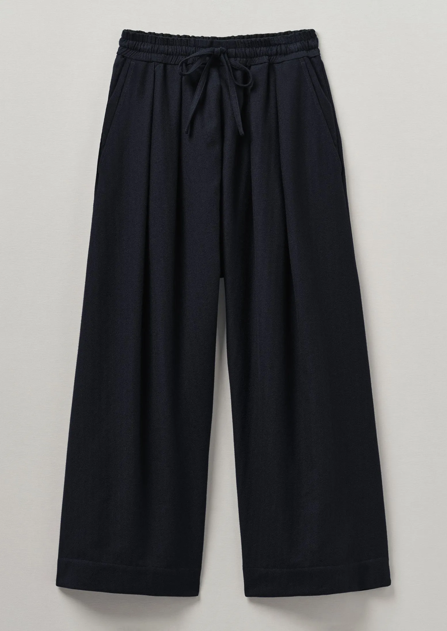 Cotton Wool Herringbone Pull On Pants | Dark Navy