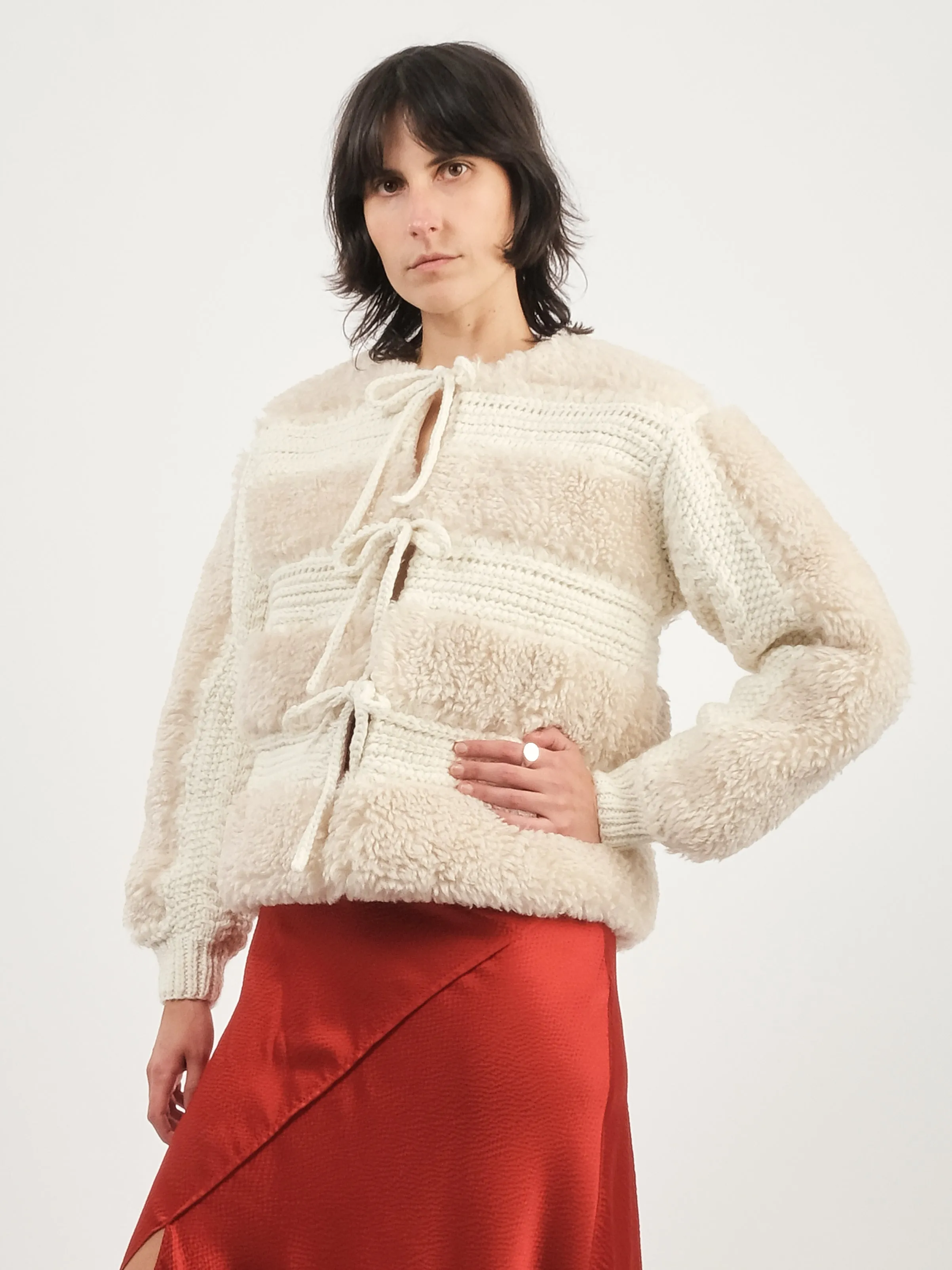 Cream Gisele Faux Fur Applique Jacket