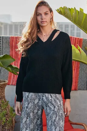 Cut Out V Neck Sweater