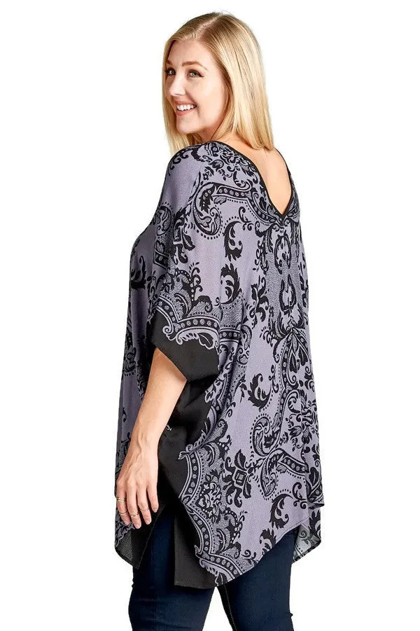 Damask Bohemian Tunic, Black & Purple