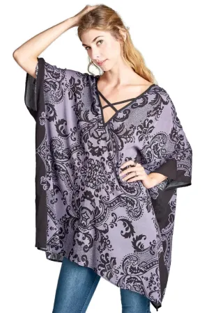 Damask Bohemian Tunic, Black & Purple