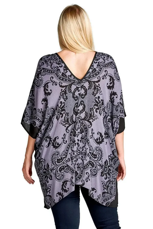 Damask Bohemian Tunic, Black & Purple