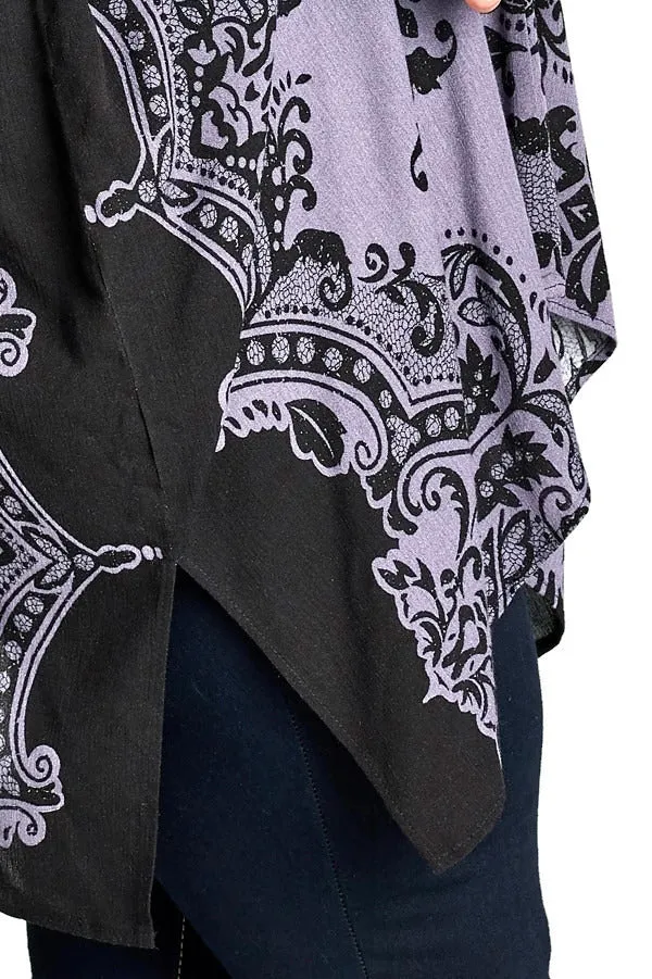 Damask Bohemian Tunic, Black & Purple