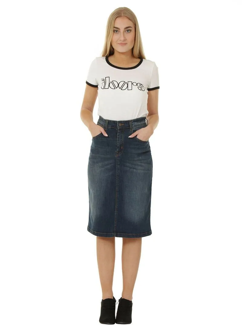 Denim Midi Skirt with stretch Size 8 only