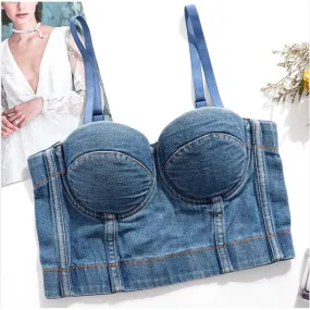 Detachable Denim Straps Retro Crop Top.