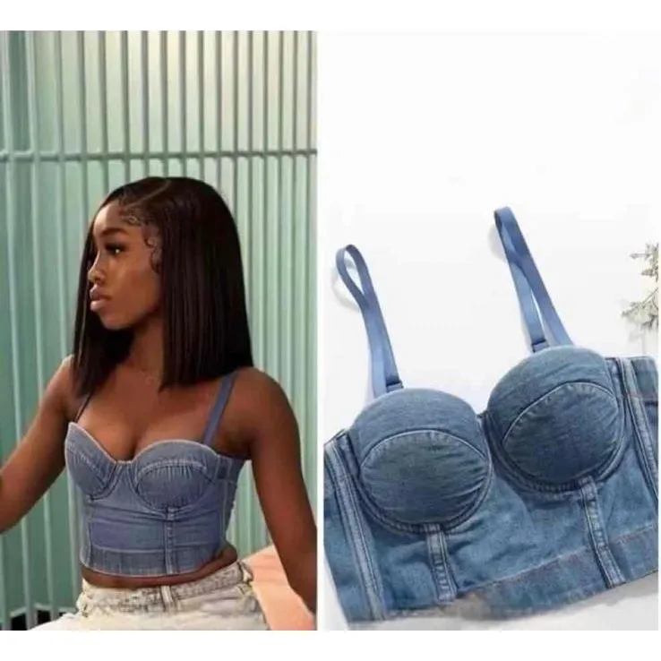 Detachable Denim Straps Retro Crop Top.