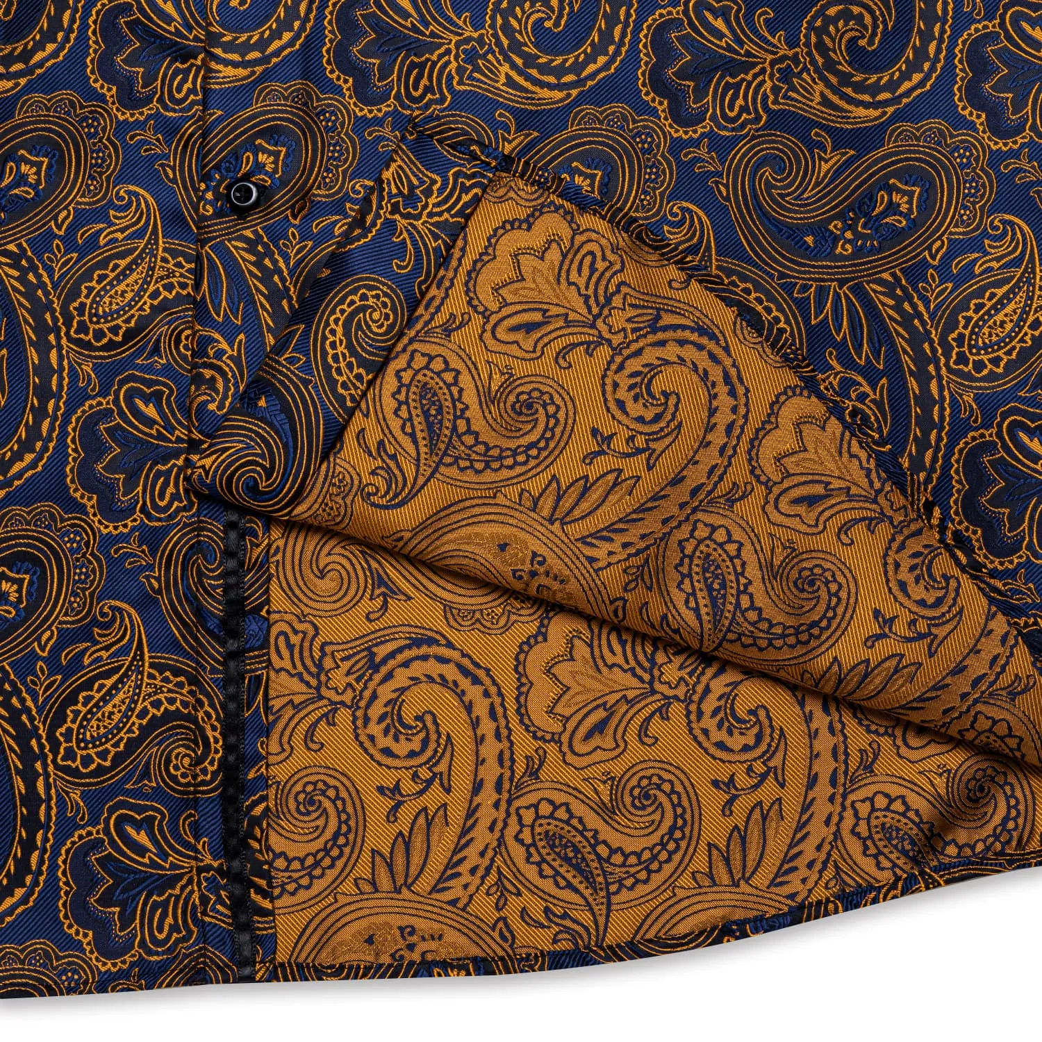 DiBanGu Tuxedo Shirt Blue Gold Paisley Silk Button Down Men's Dress Shirt