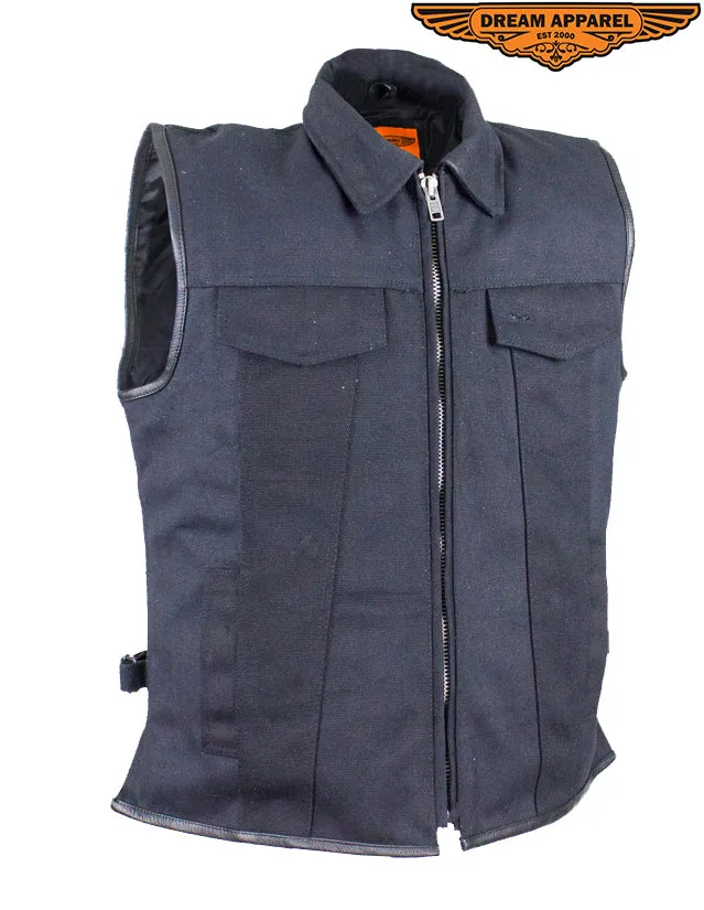 Dream Apparel Mens Single Panel Canvas Motorcycle Vest With Conceal Carry Pockets