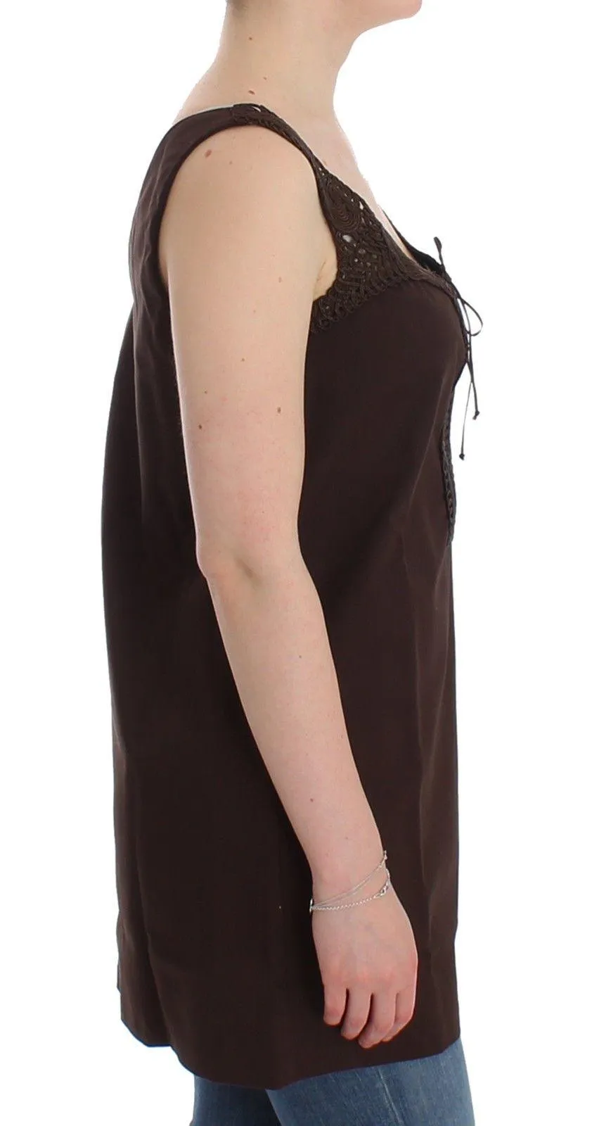 Ermanno Scervino Beachwear Brown Cotton Stretch Tunic Dress