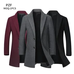 Factory Wholesale 2024 Men Wool Trench Coat Slim Overcoat Warm Winter Long Men's Trench Coats