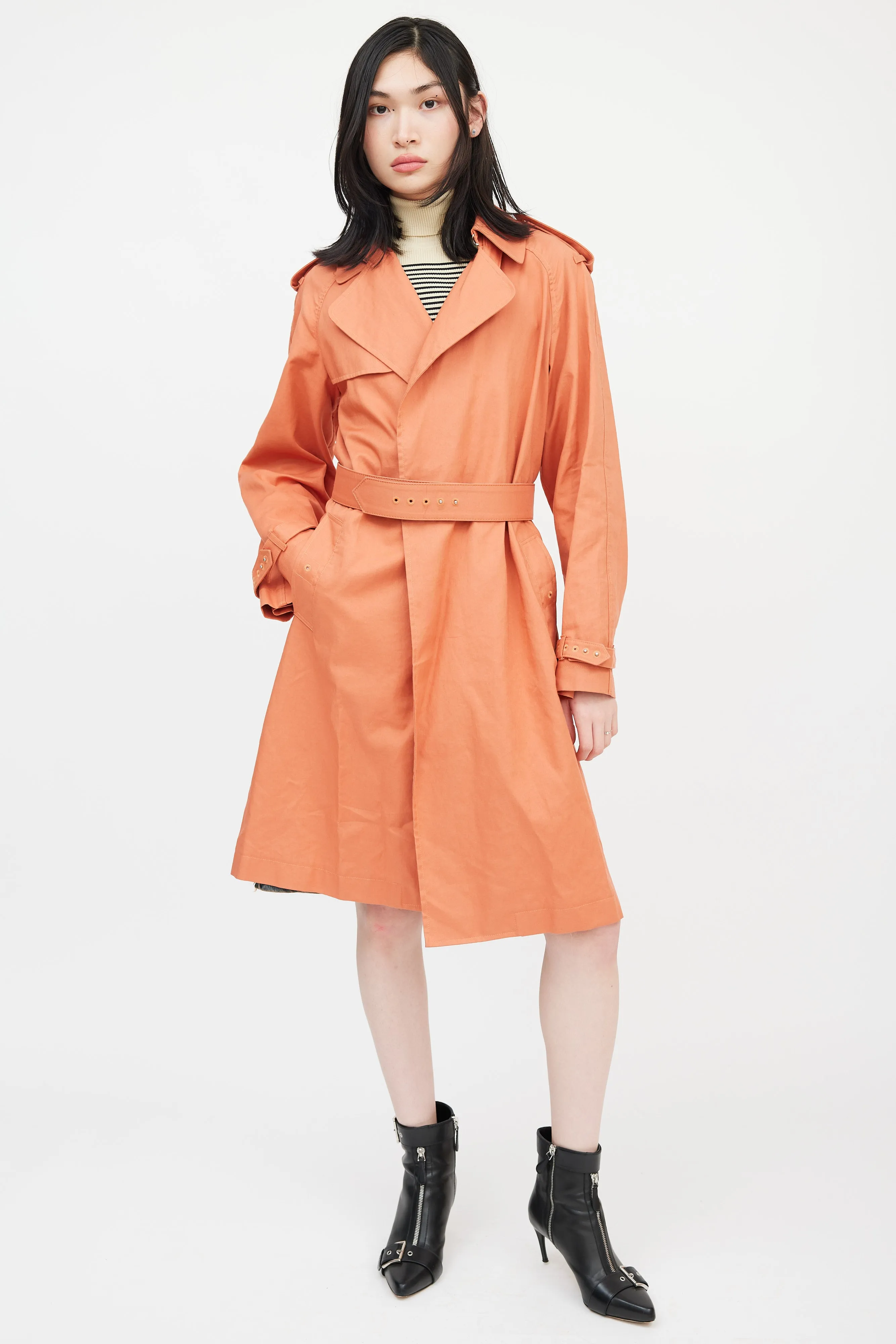 Femme Orange Belted Trench Coat