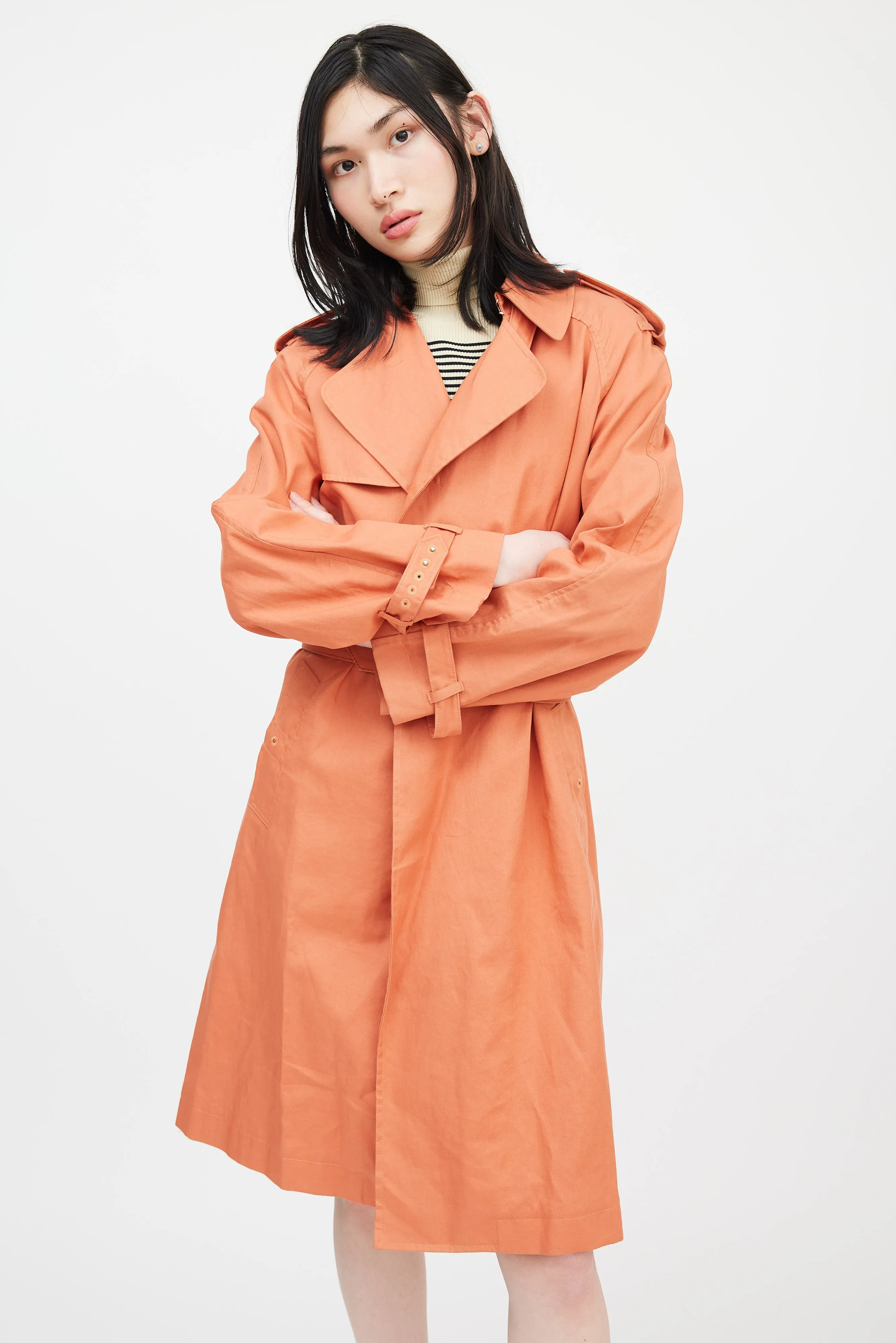 Femme Orange Belted Trench Coat