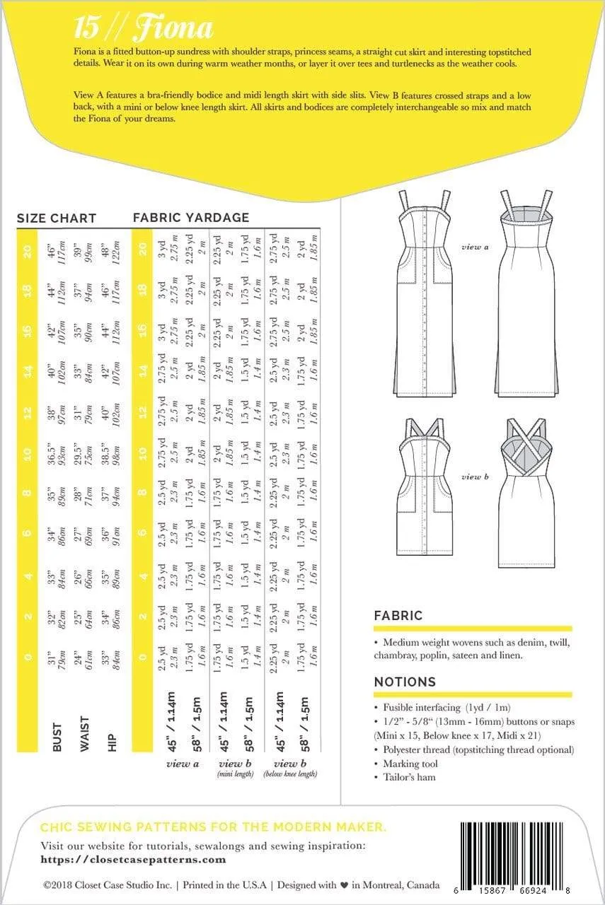 Fiona Dress - Closet Core Patterns - Sizes 0-20