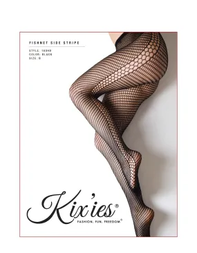 Fishnet Tights with Side Stripe Black. Petite to Plus Size