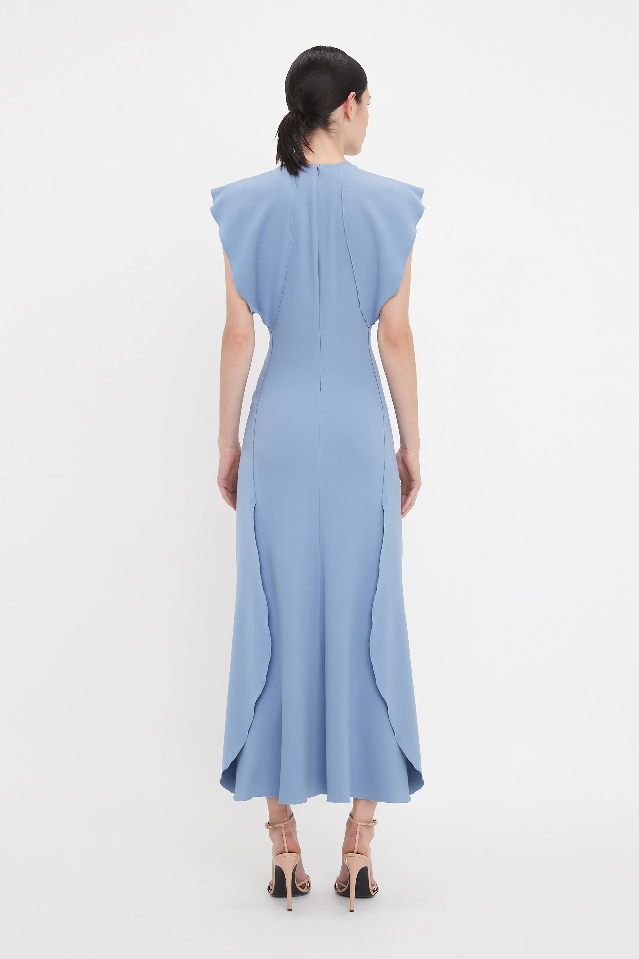 Folded Cap Sleeve Midi Dress In Bluebell