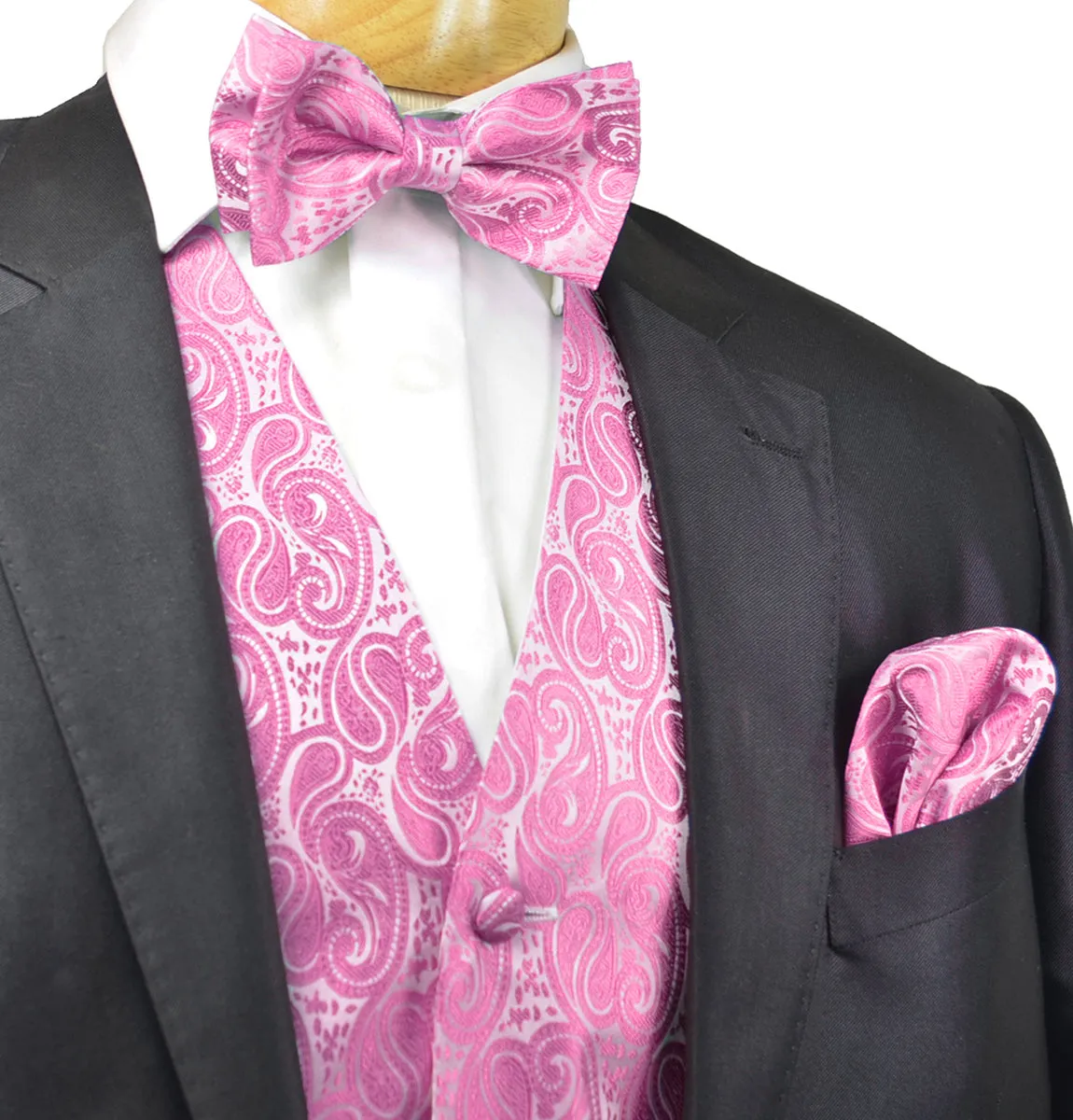 Formal Pink Paisley Tuxedo Vest Set