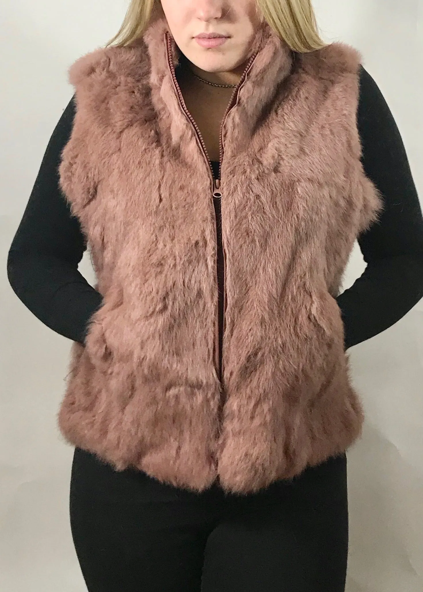 Fur Gilet in Pink by Feathers Of Italy