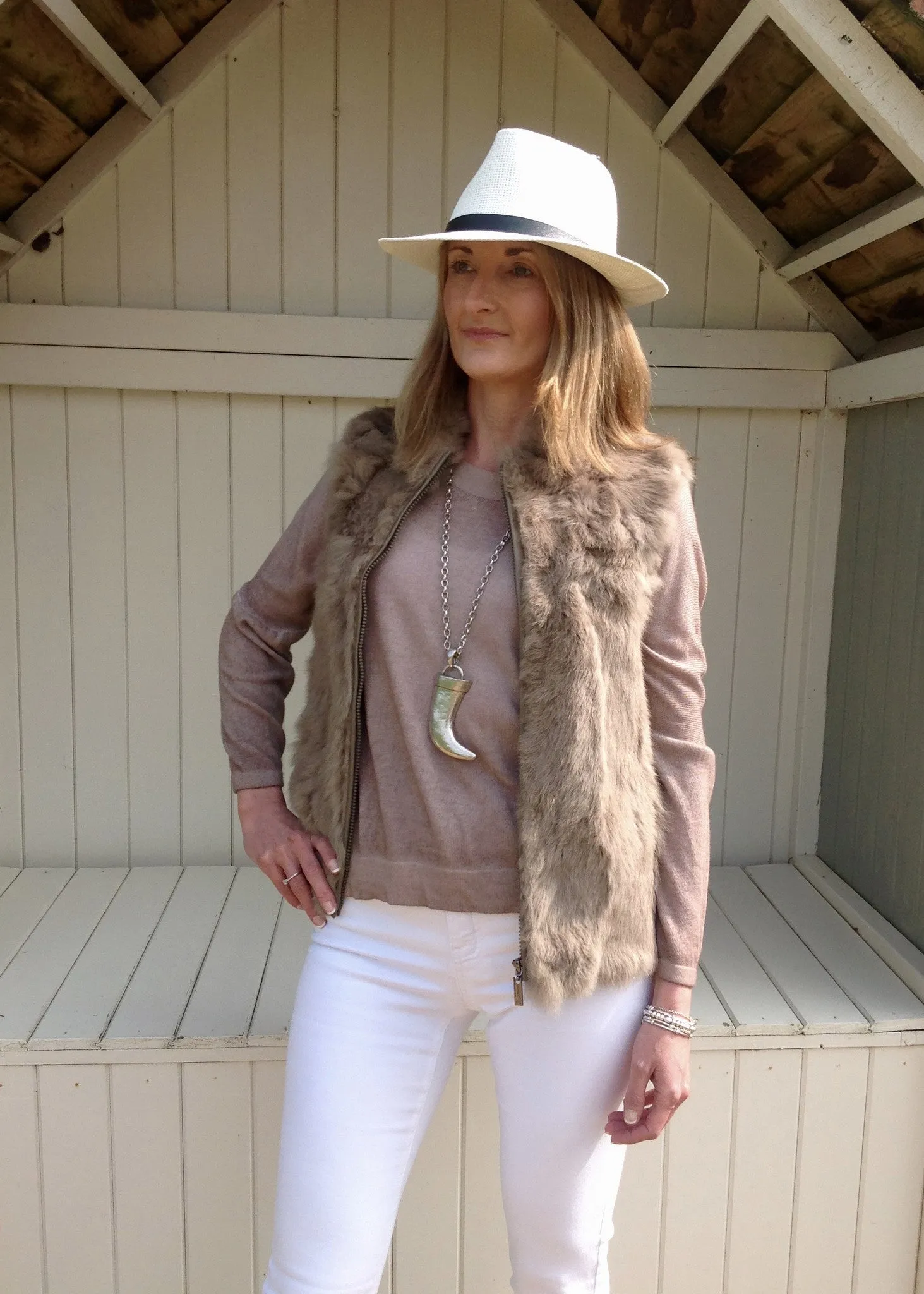 Fur Gilet in Pink by Feathers Of Italy