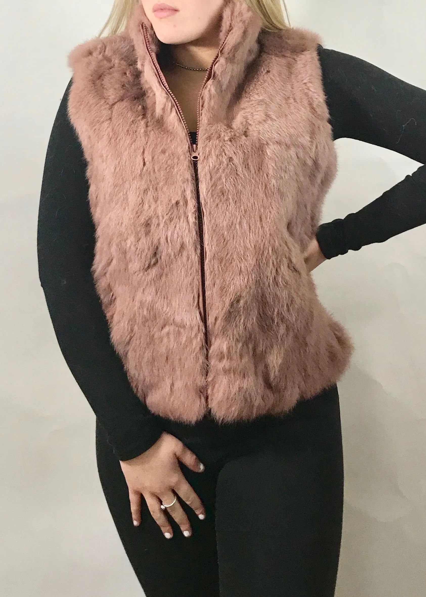 Fur Gilet in Pink by Feathers Of Italy