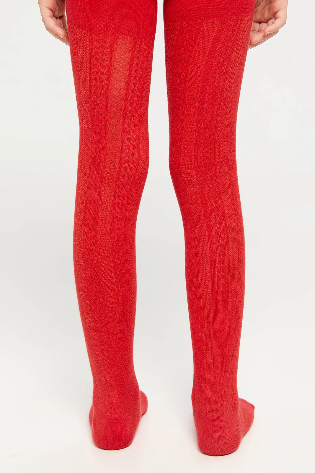 Girls Black And Red Jacquard Tights Set (2 Piece)