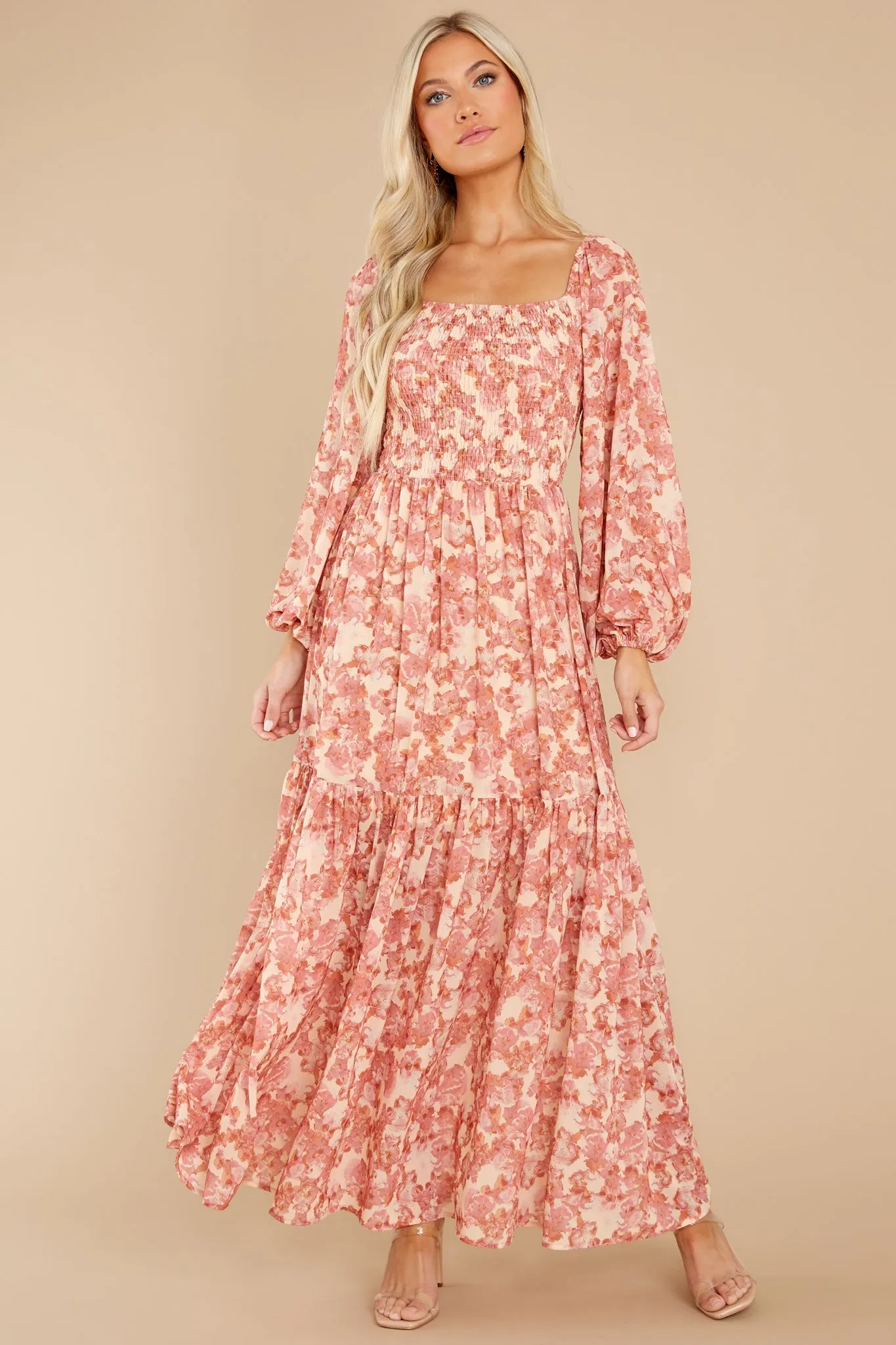 Graceful Beauty Peach Floral Print Dress