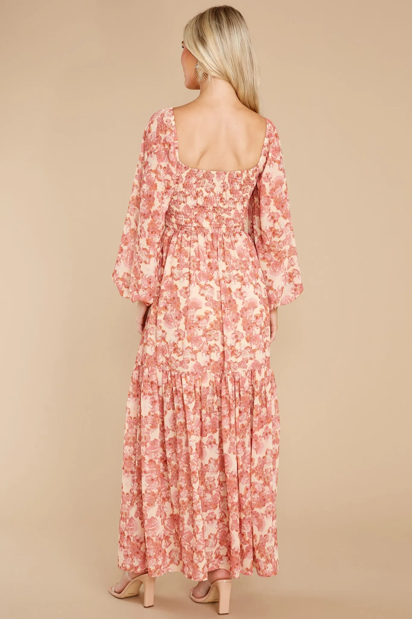 Graceful Beauty Peach Floral Print Dress