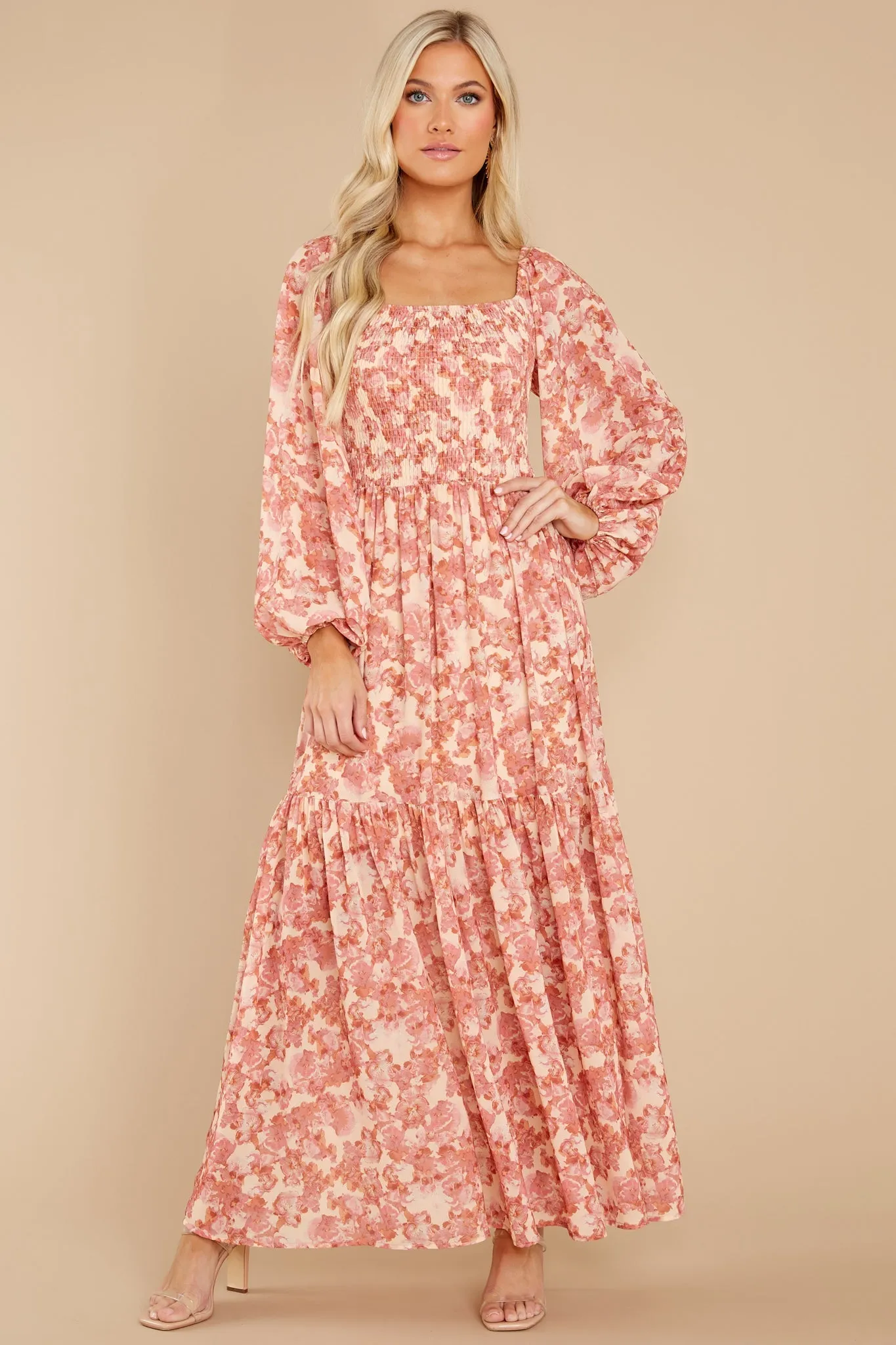 Graceful Beauty Peach Floral Print Dress