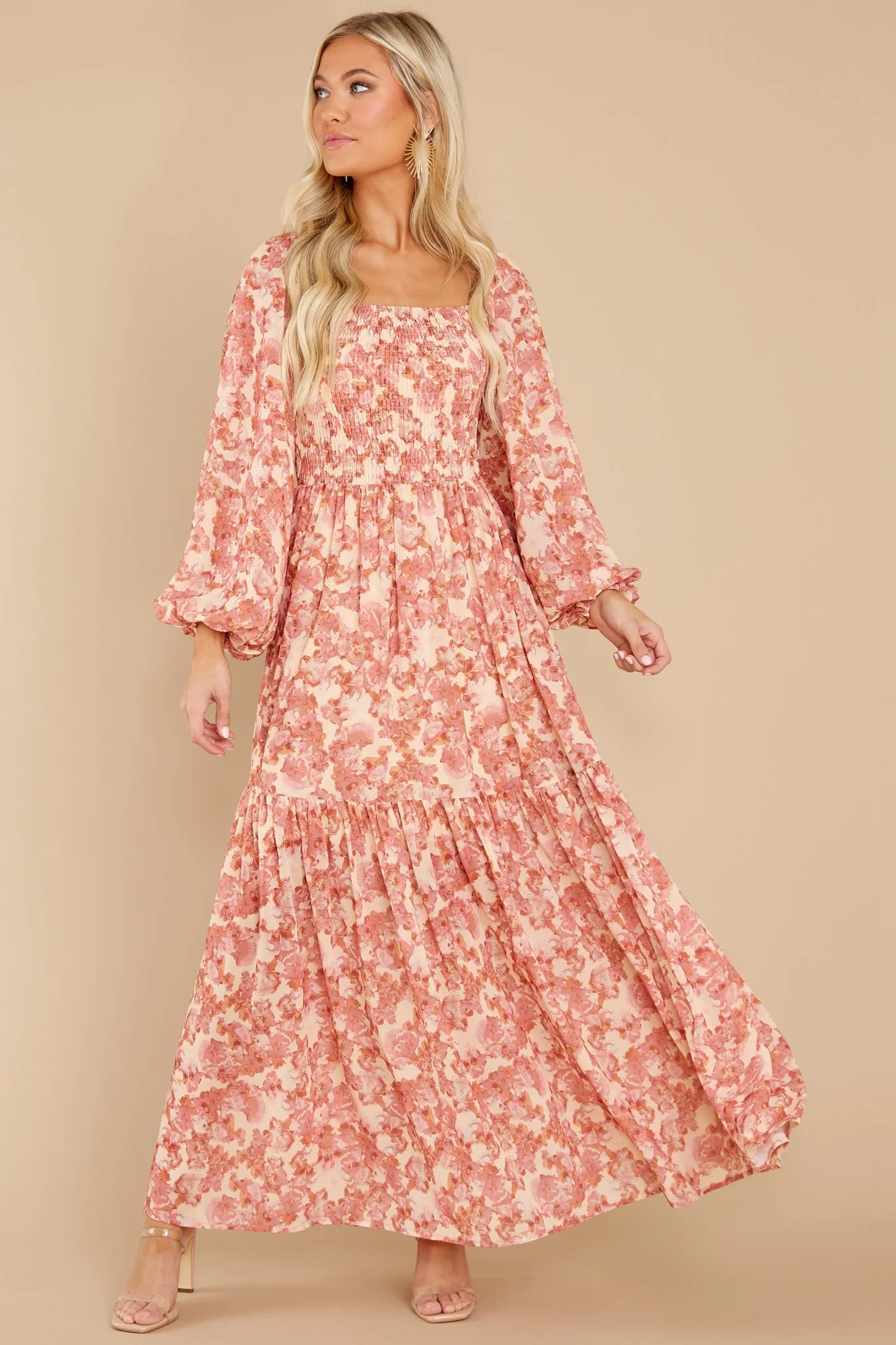 Graceful Beauty Peach Floral Print Dress