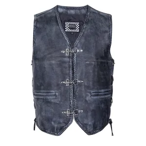 GRAY HL11650GRAY Heavy Metal Rocker Braid Waistcoat Motorcycle Vest Buckle