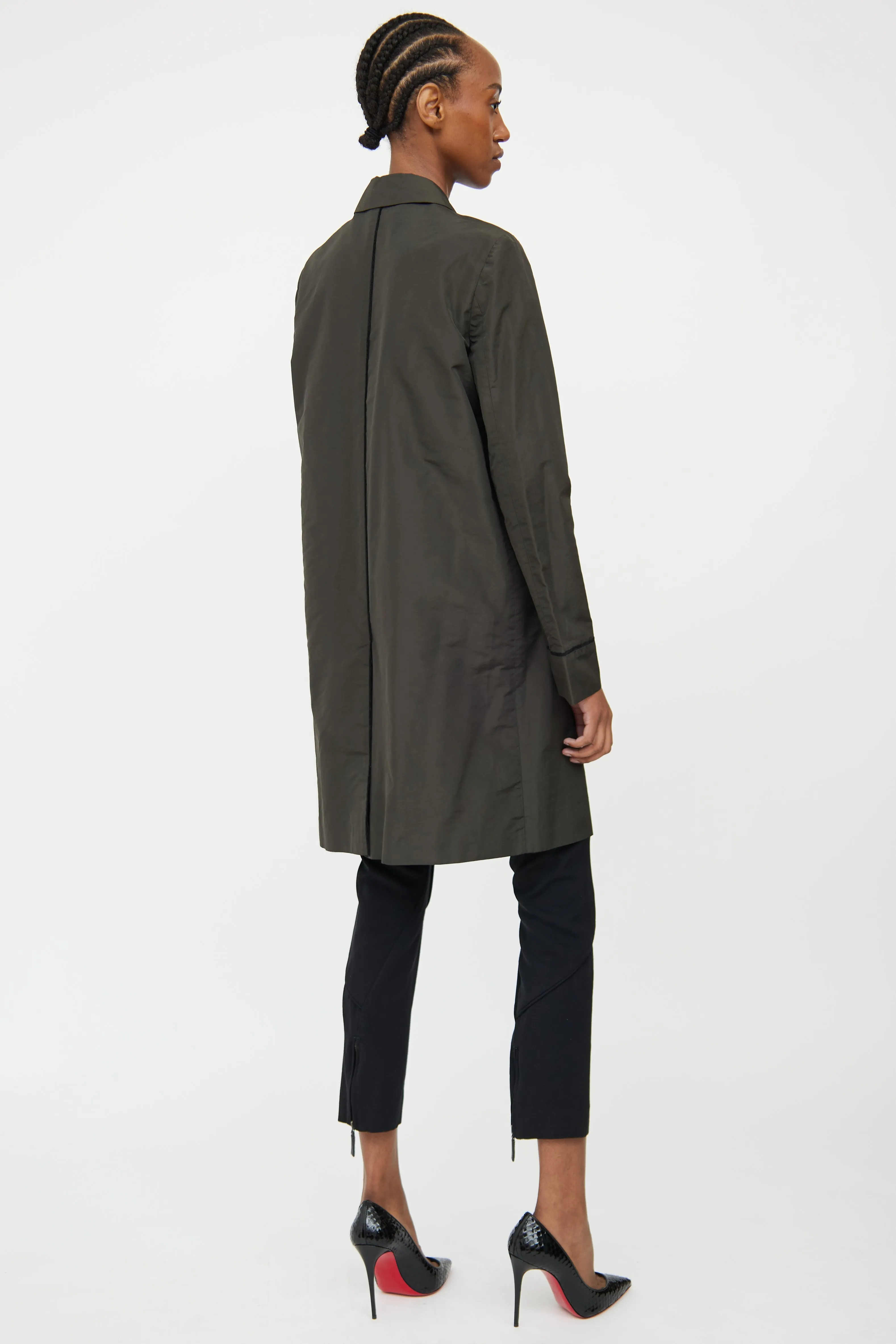 Green & Black Detail Trench Coat