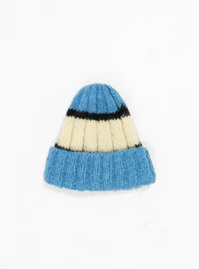 Hand Knit Line Beanie Blue & White