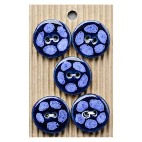 Handmade Buttons Blue with Blue Dots - Set of 5 (L305)