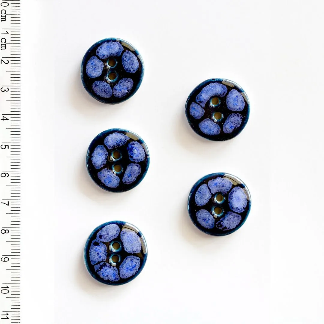 Handmade Buttons Blue with Blue Dots - Set of 5 (L305)