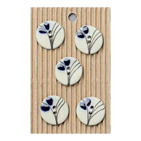 Handmade Buttons Navy Flower - Set of 5 (L533)