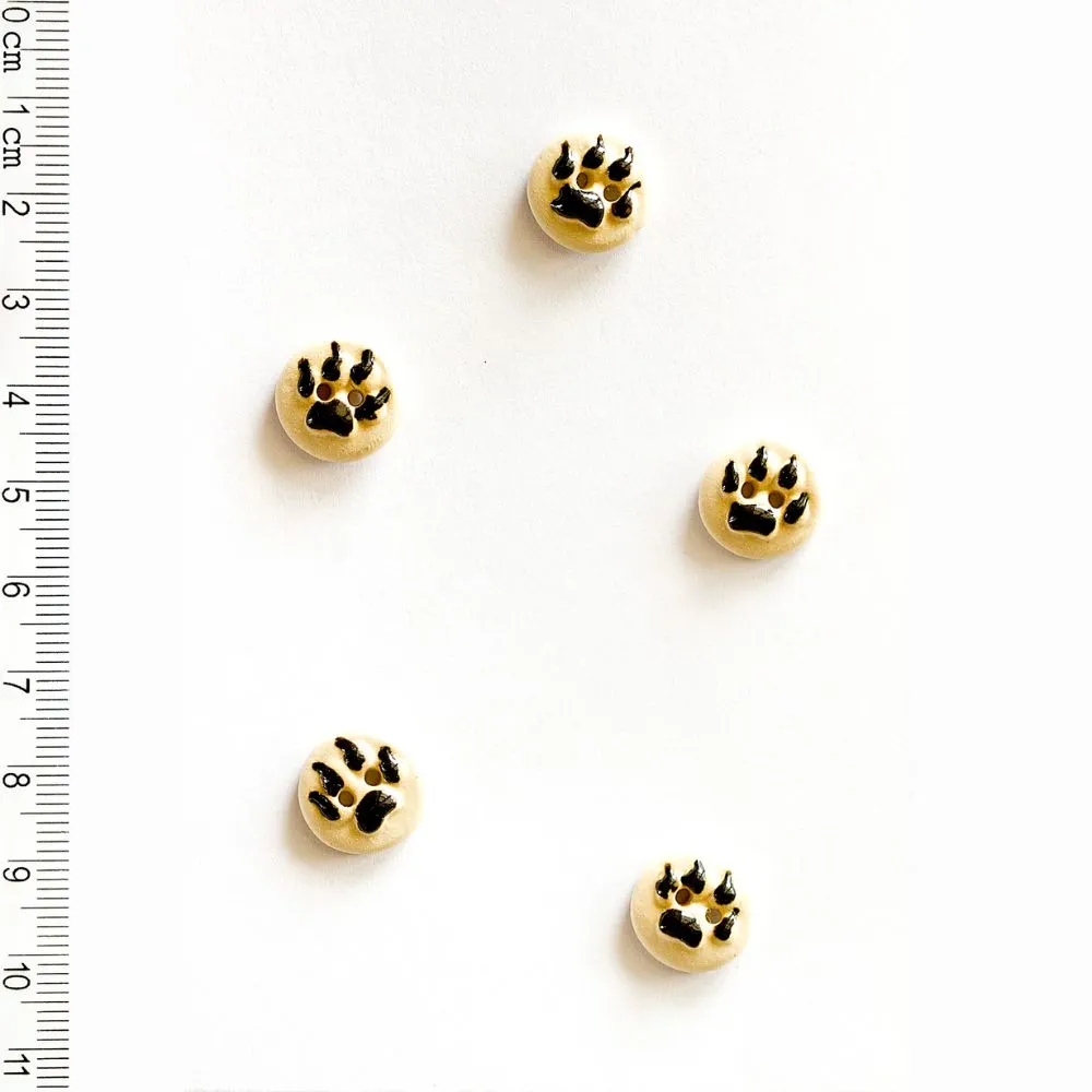 Handmade Buttons Paw Prints - Set of 5 (L055)